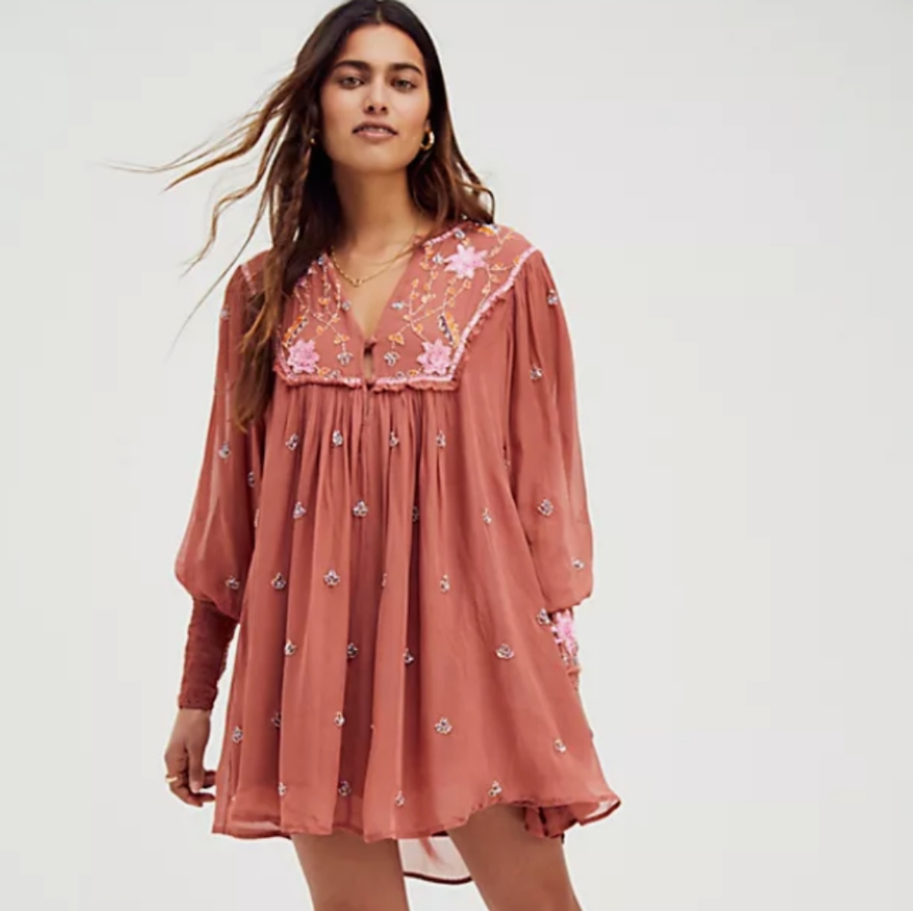 Free People Bali Golden Sun Embellished Mini Dress. Size M